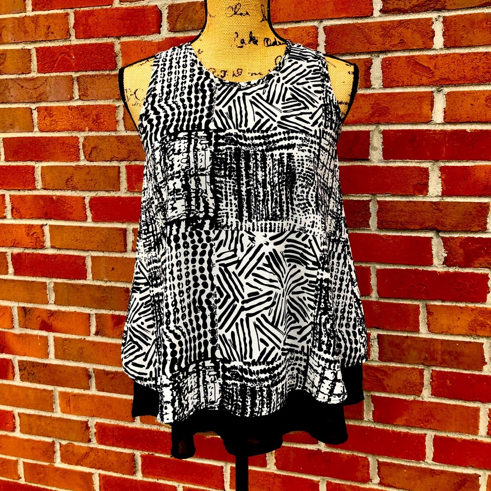 Japan Sleeveless Multi Print Black Creme Tank Top